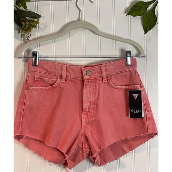 Guess Womens Pink Denim Shorts Size 25 Frayed Hem Unique Dye Wash - Picture 4 of 16